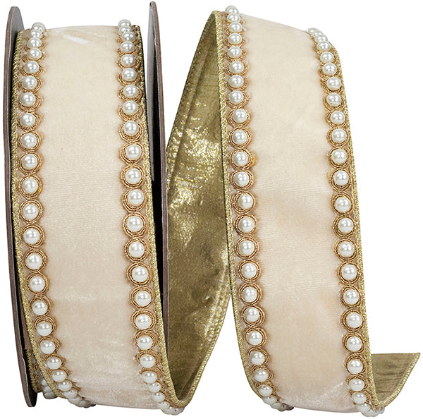 2.5" x 5 Yds Pearl Velvet & Metallic Reversible Wired Ribbon