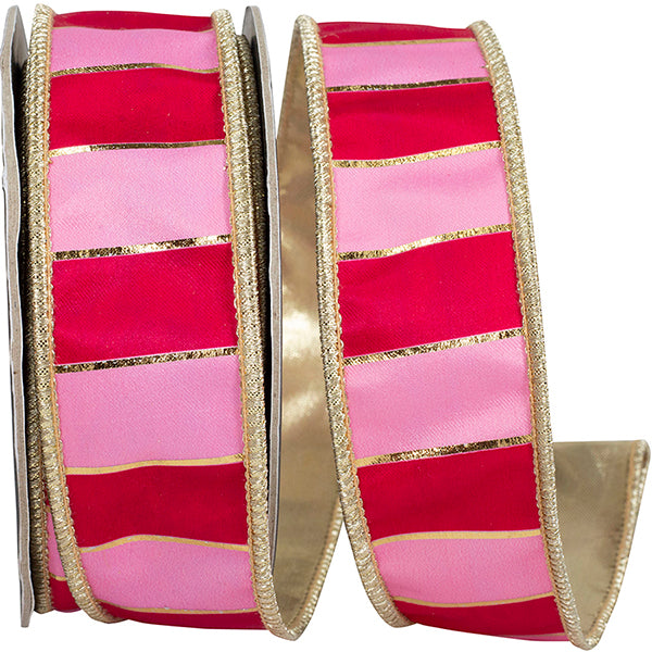 1.5" x 10 Yds Two-Tone Pink Regal Stripe Reversible Wired Ribbon