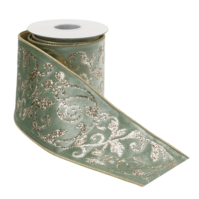 Gilded Sage Scroll Ribbon - 4" x 5 Yards