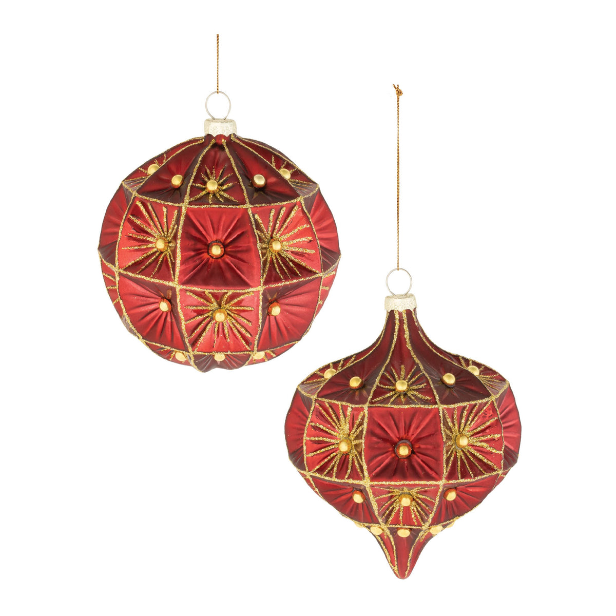 Vintage Ruby Starburst Glass Ornaments