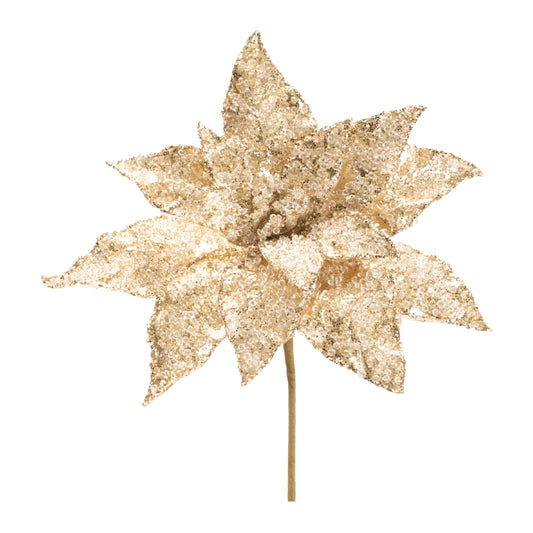 Gold Sequin Poinsettia Stem – 21"