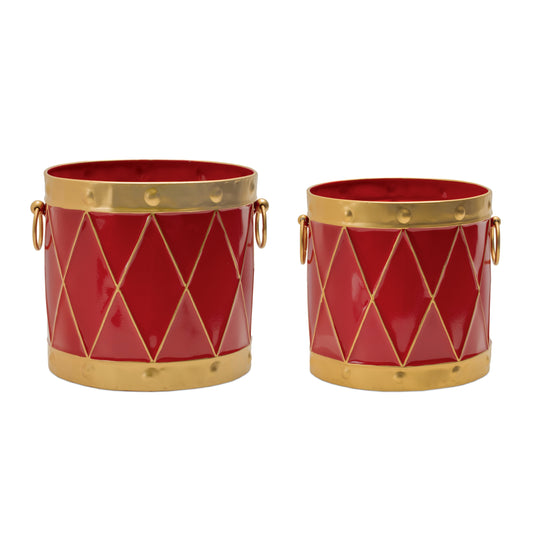 Red & Gold Drum Planters