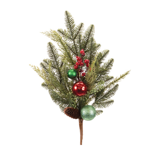 Holiday Pine & Ornament Spray – 33"