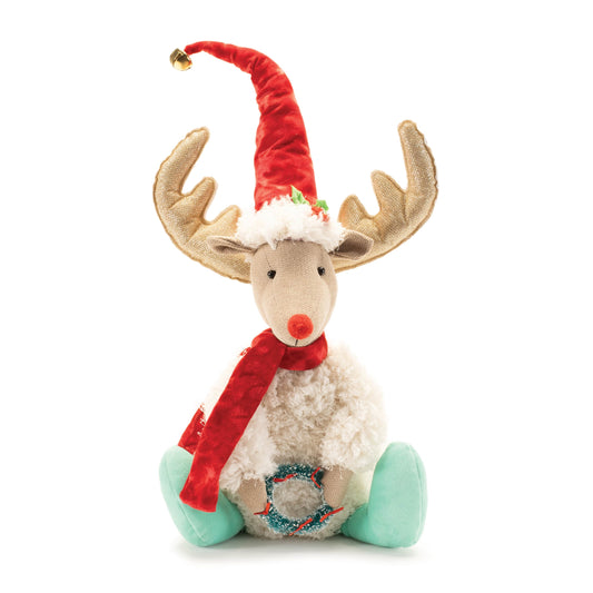 Plush Shelf-Sitter Reindeer with Santa Hat – 20"