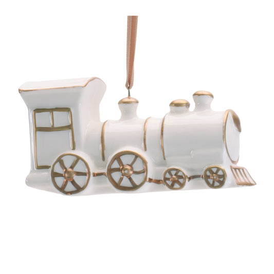 Porcelain Train Ornament – 4"L x 2.25"H