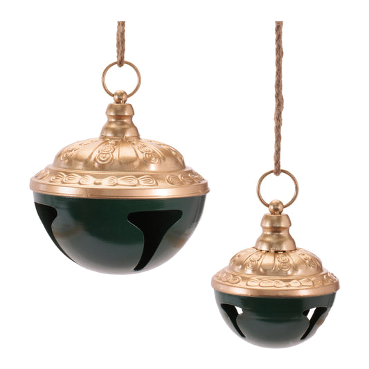 Gold & Green Jingle Bell Ornaments – 5" or 7" (Sold Separate)