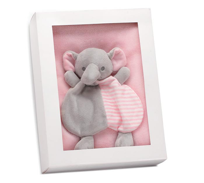 Pink Elephant Baby Blanket & Rattle Gift Set