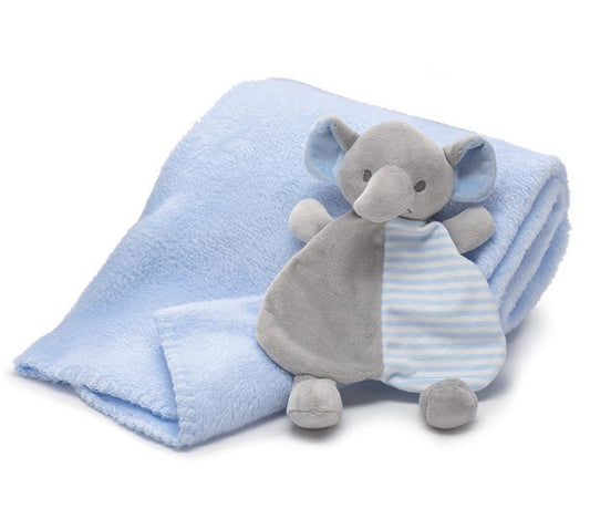 Blue Elephant Baby Blanket & Rattle Gift Set
