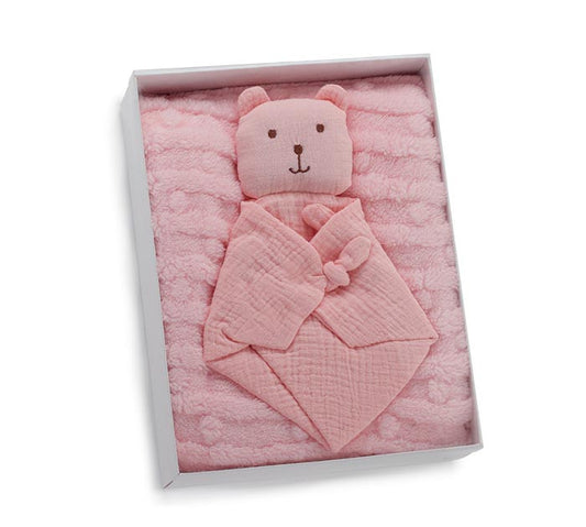 Pink Bear Baby Blanket & Towel Gift Set