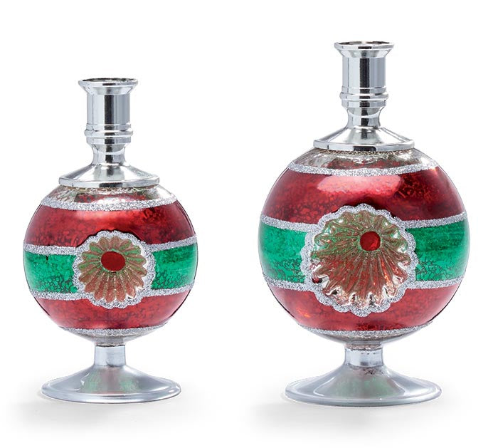Red & Green Reflector Candle Holders