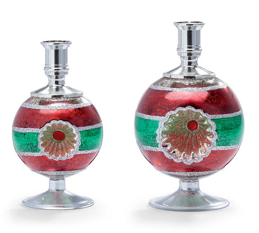 Red & Green Reflector Candle Holders
