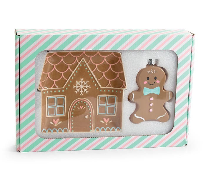 Gingerbread House Tray & Glass Tumbler Gift Set