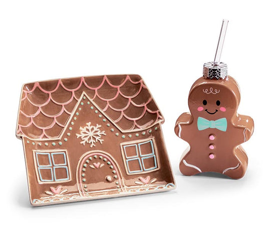 Gingerbread House Tray & Glass Tumbler Gift Set