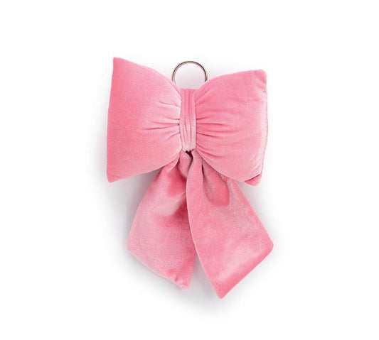 Pink Velvet Plush Hanging Bow – 8.75"