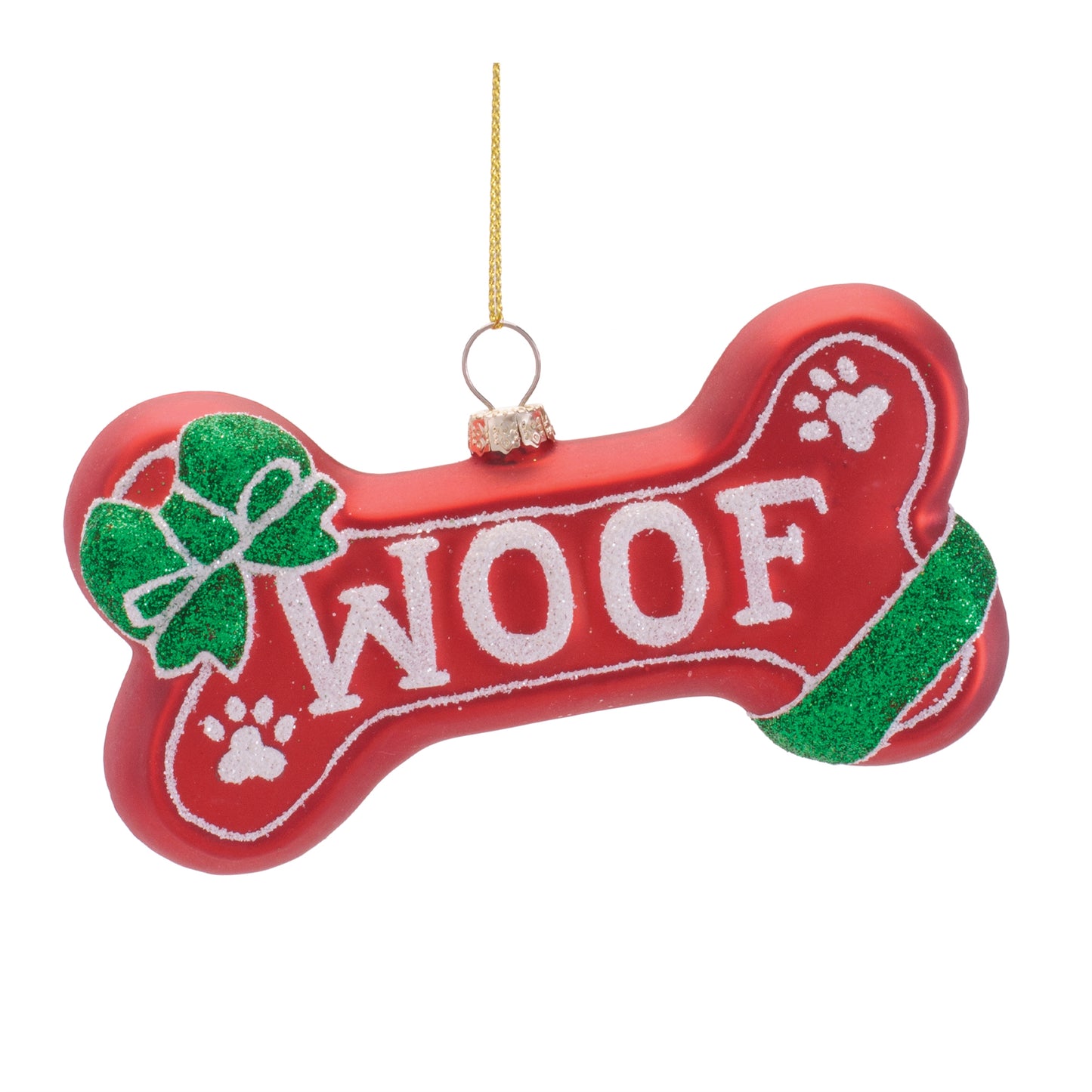 5" Red "Woof" Bone Ornament