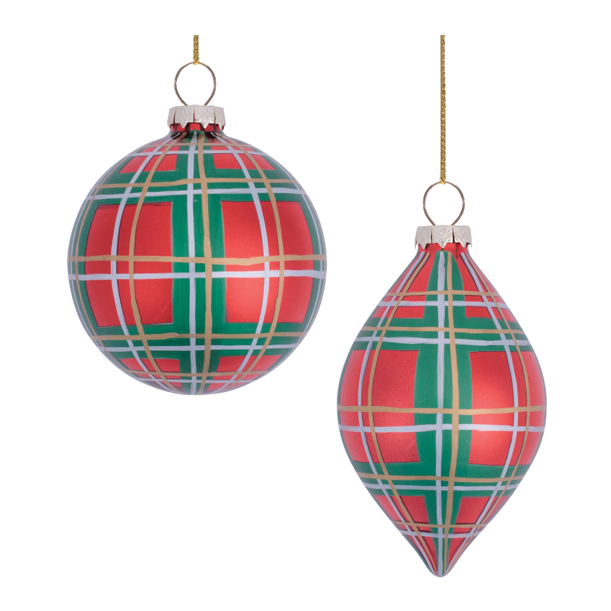 Classic Christmas Plaid Glass Ornaments