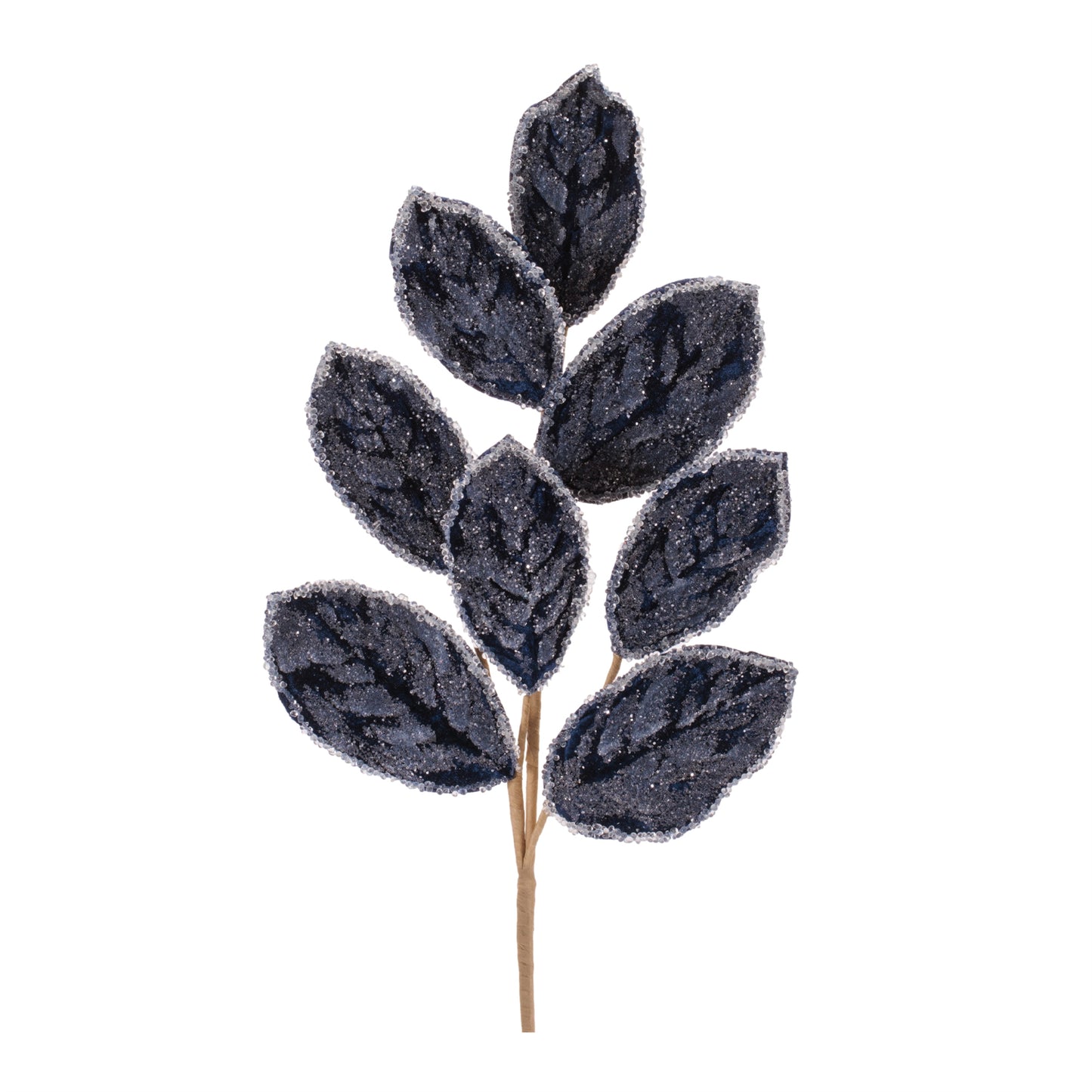 Navy Glitter Leaf Spray – 27"