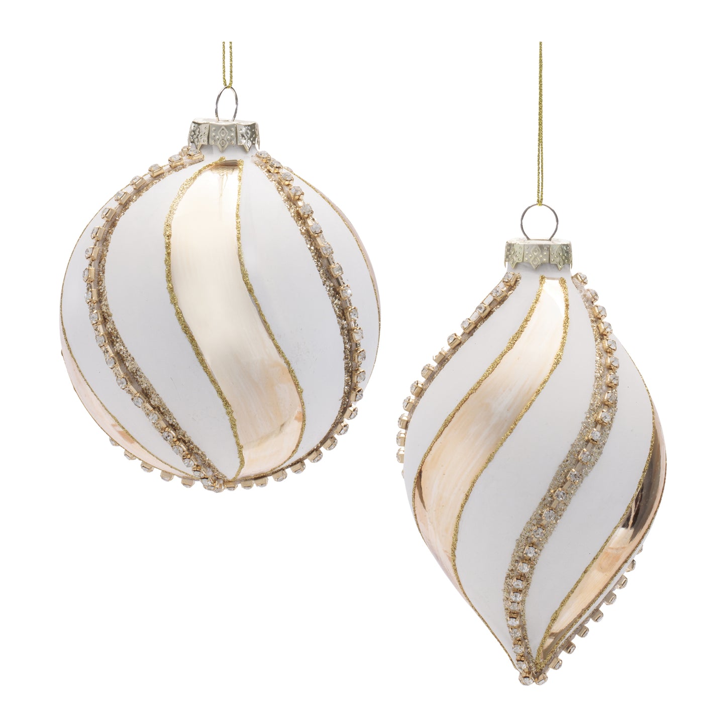 White & Gold Swirl Ornaments – Sold Separately