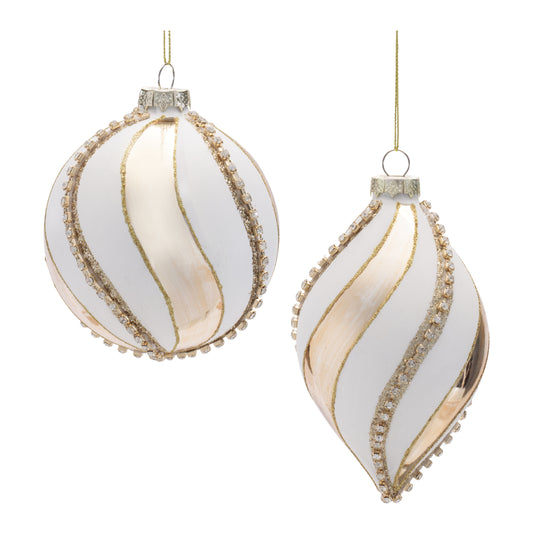White & Gold Swirl Ornaments – Sold Separately