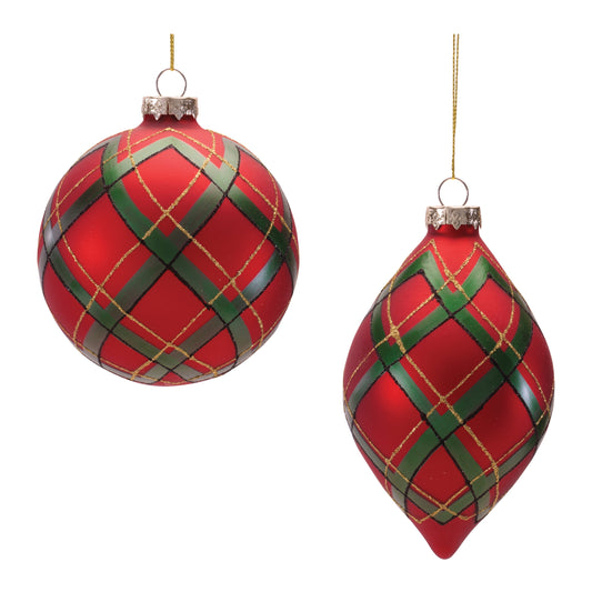 Red & Green Plaid Ornaments – Ball or Finial
