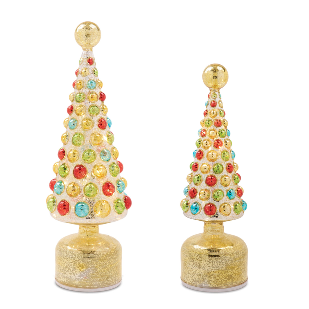 Merry & Bright Rotating LED Glass Trees – Set of 2