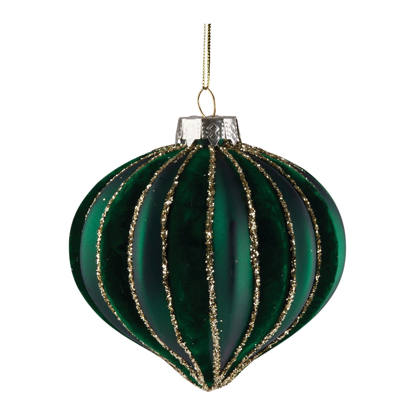 Emerald Green Glitter Stripe Ornament – 4"