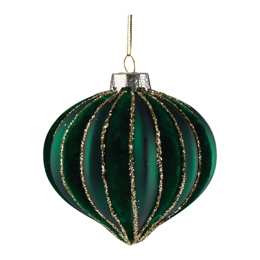 Emerald Green Glitter Stripe Ornament – 4"