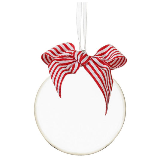 4.75” Clear Glass Ornament with Striped Bow