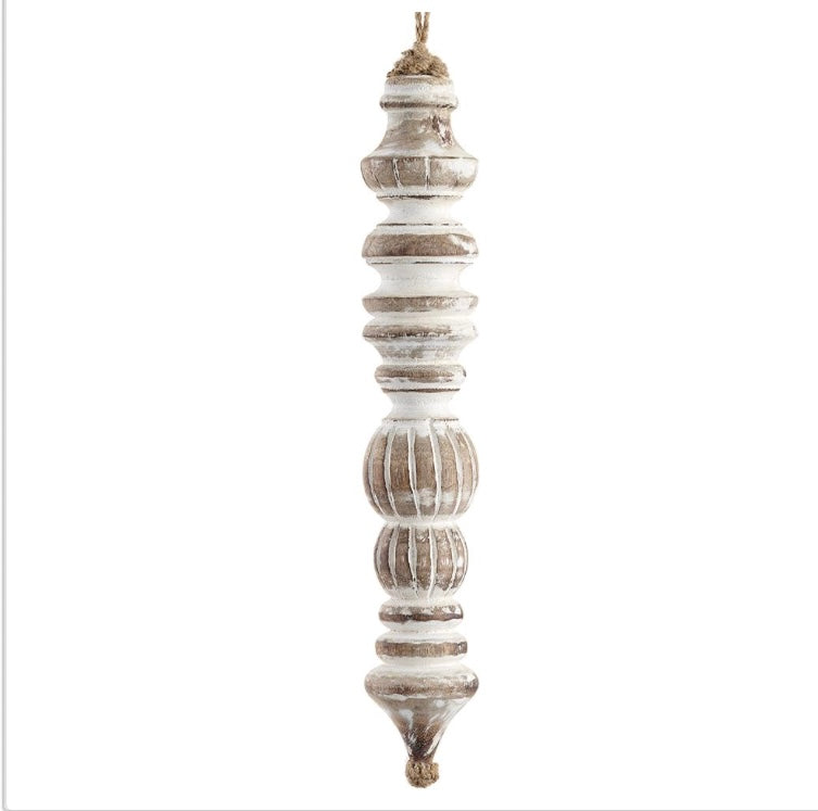 13” Whitewashed Wood Finial Ornament