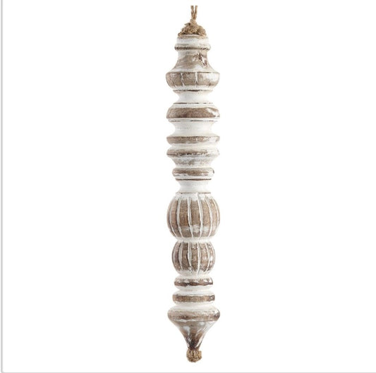 13” Whitewashed Wood Finial Ornament