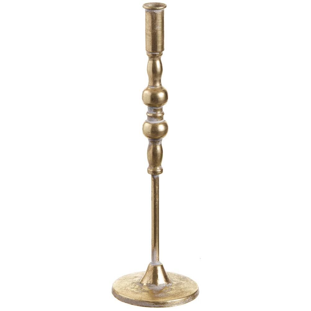 15" Antique Gold Metal Taper Candle Holder