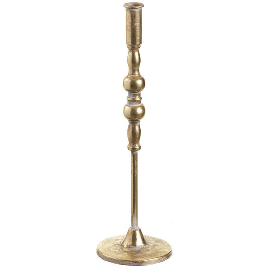 15" Antique Gold Metal Taper Candle Holder