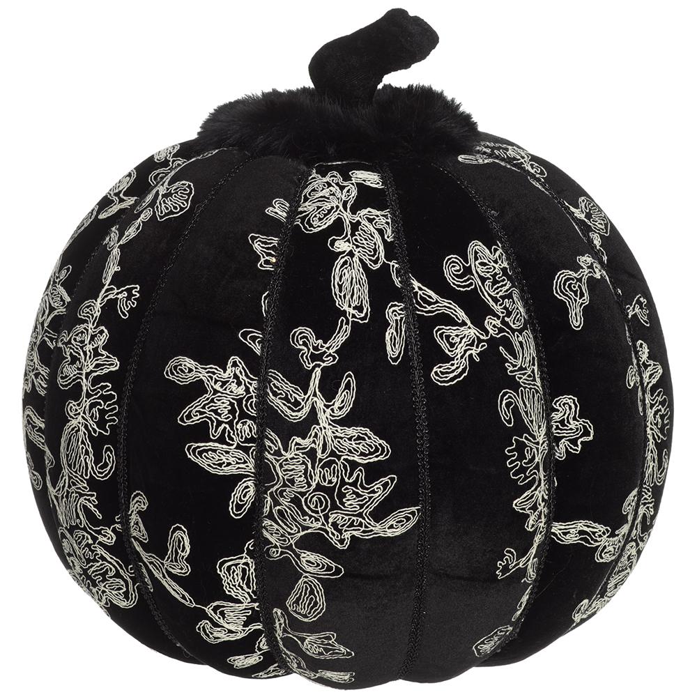 17.5" Black Velvet Embroidered Pumpkin