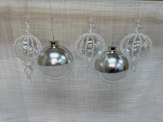 Silver & Clear Elegance Ornament Set – Set of (5)