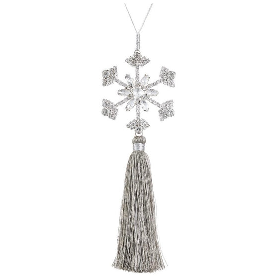 8” Jeweled Snowflake Tassel Ornament – Silver & Clear