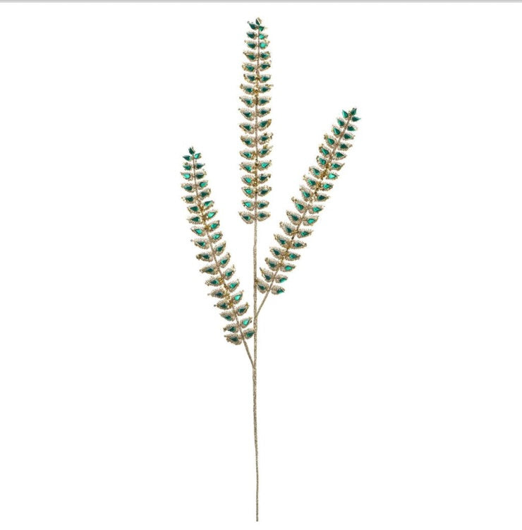 34.5” Glittered Rhinestone Mini Leaf Spray – Green