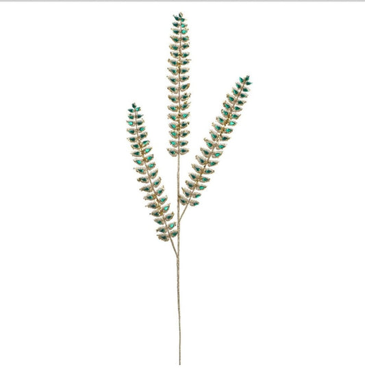 34.5” Glittered Rhinestone Mini Leaf Spray – Green