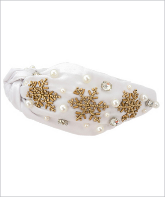 Winter Glam Beaded Headband – Snowflake &amp; Pearl