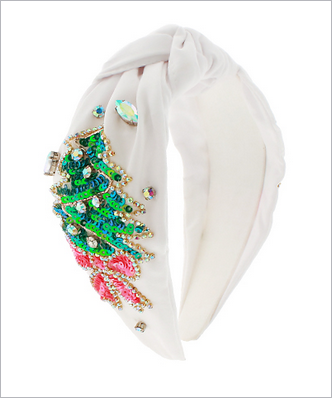 Beaded Christmas Tree Headband – White