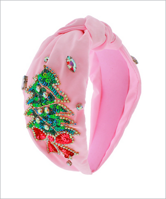 Beaded Christmas Tree Headband – Pink