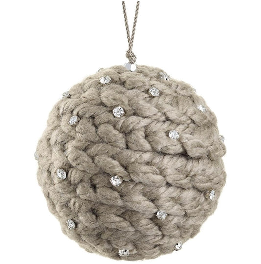4” Jeweled Braided Yarn Ball Ornament – Gray & Silver