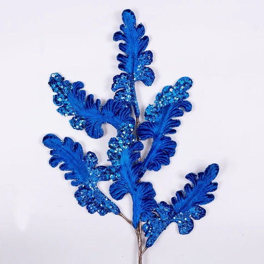 28" Blue Sequin Acanthus Spray