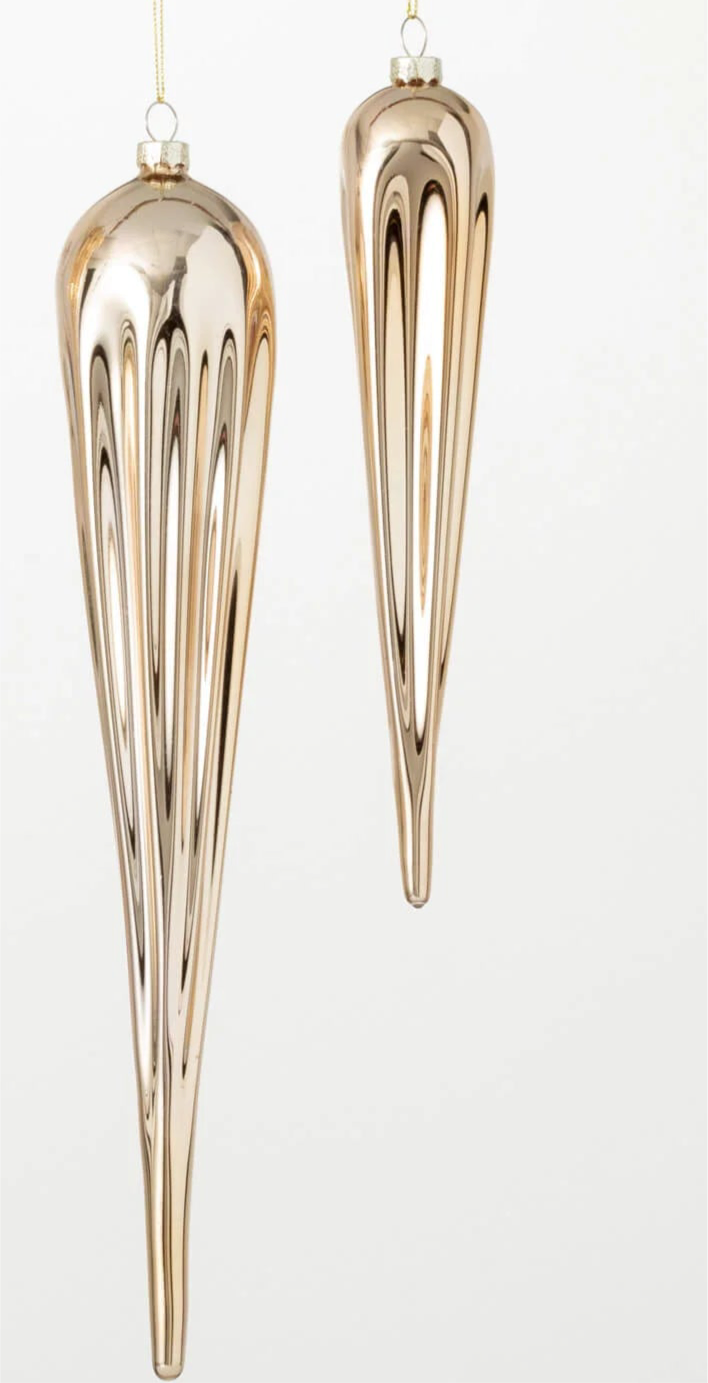 Champagne Chrome Teardrop Ornament Set (11 pcs)