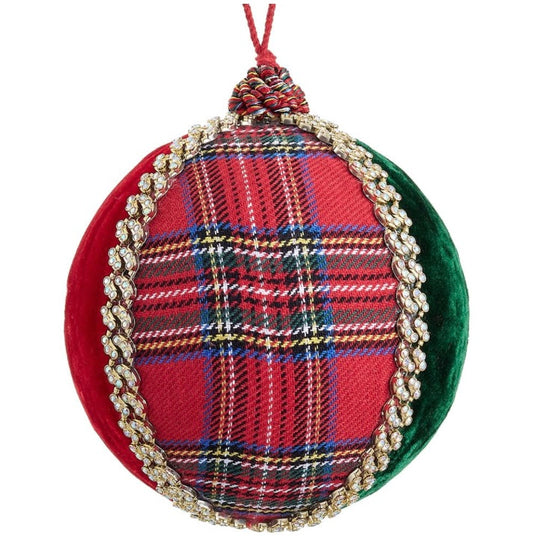 6” Plaid & Velvet Ball Ornament – Red & Green