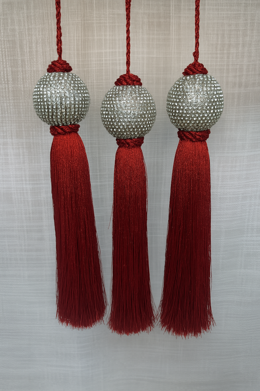 Set of (3) Sparkling Red Tassel Ornaments