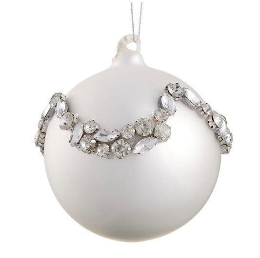 4” Diamond Glass Ball Ornament – Silver Pearl