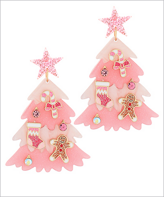 Pink Christmas Tree Earrings