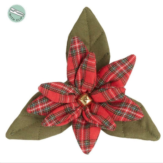 9” Plaid Poinsettia Clip – Red & Green