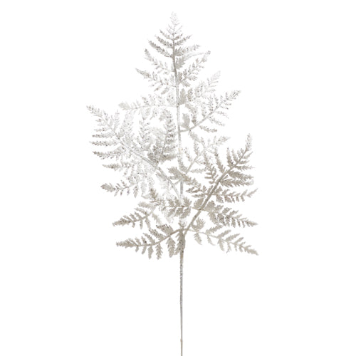 22” White Glitter Fern Spray