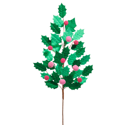 27" Pink Holly Felt Stem